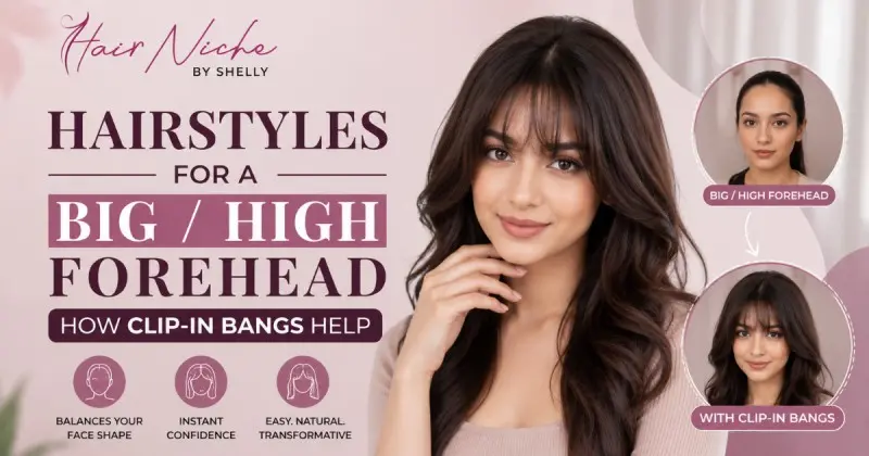Hairstyles for a Big/High Forehead (How Clip-In Bangs Help)