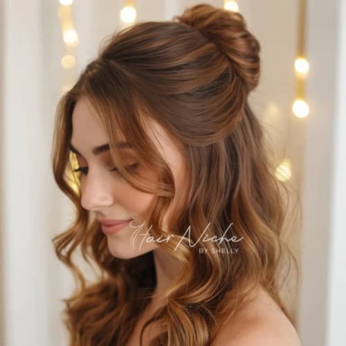Half-Up Bun with Loose Waves