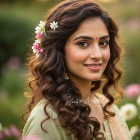 Loose Romantic Curls with Floral Accents