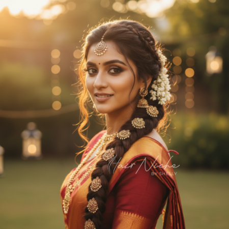 South Indian-Inspired Long Braid with Accessories